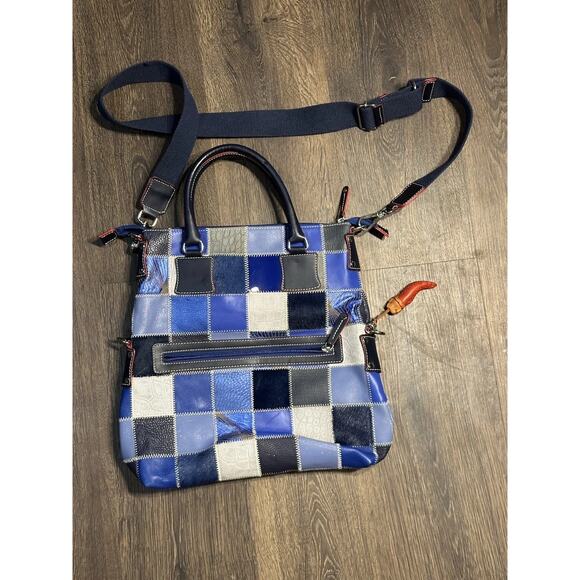 Pierotucci Fortunata Made In Italy Blue Leather Patchwork Tote Bag Purse - Picture 5 of 16